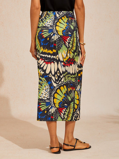 Abstract Art Silky Satin Wrap Skirt