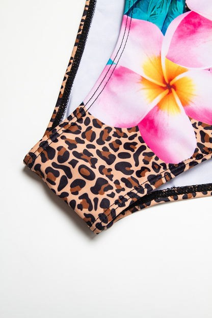 Floral Leopard Ring Triangle Bikini Swimsuit