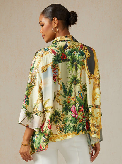 Verdant Garden Muse Silky Satin Oversized Shirt