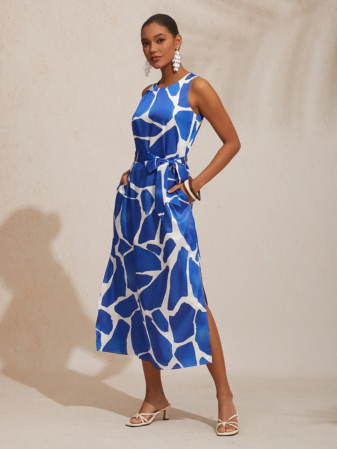 Vintage Leopard Jewelry Silky Satin Maxi Dress