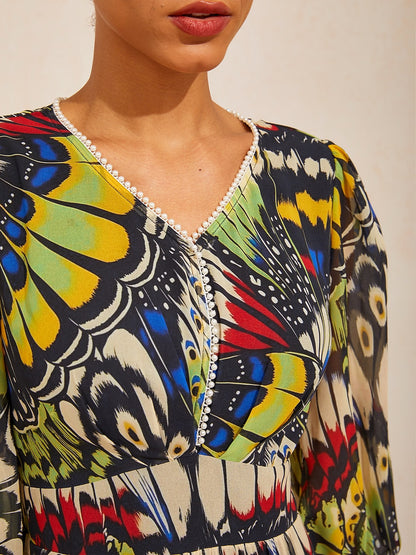 Jungle Butterfly Flowy Chiffon Midi Dress