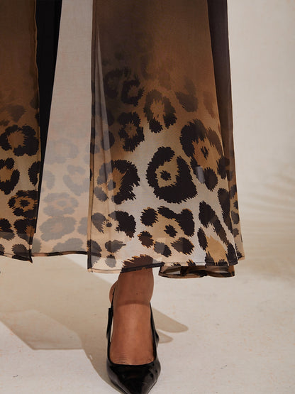 Chiffon Knit Gradient Leopard Print Flowing Elegant Jumpsuit
