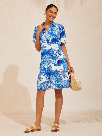 Graphic Art Mustang Linen Look Midi Dress
