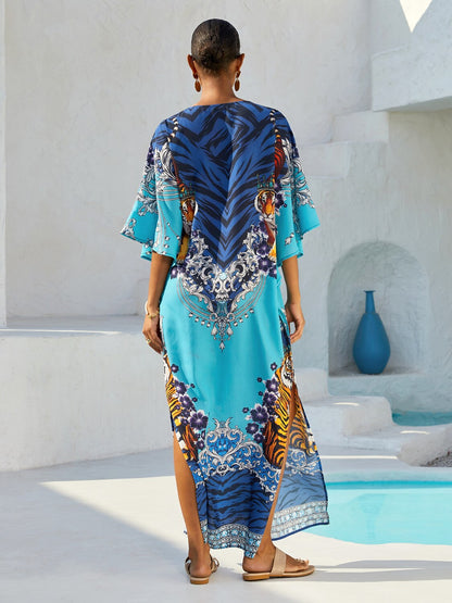 Hawaii Palm Flowy Chiffon Floral Maxi Dress