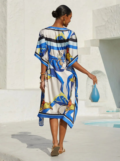 Ocean Blue Orchid Silky Satin Kaftan