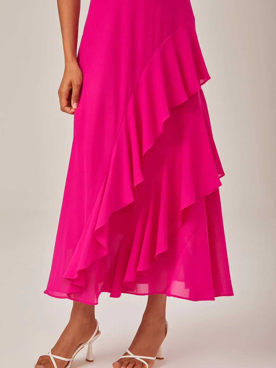 Chiffon Solid Color Ruffle Mismatched Dress