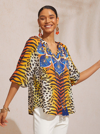 Vintage Baroque Chiffon Raglan Sleeve Blouse