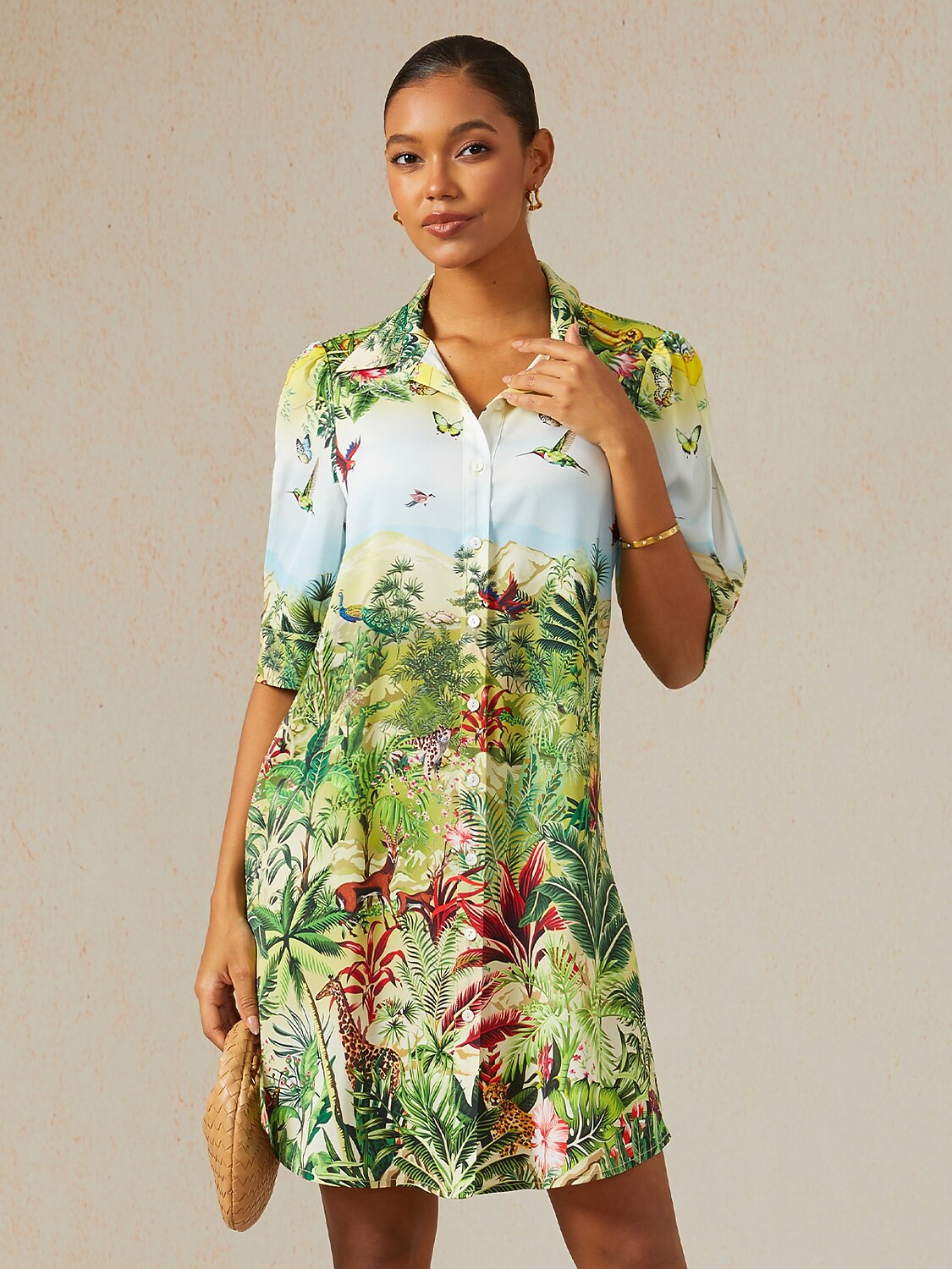 Olive Eden Silky Satin Shirt Dress