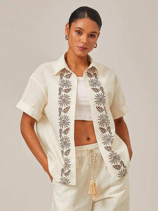 Linen Printed Rolled Cuffs Shirt