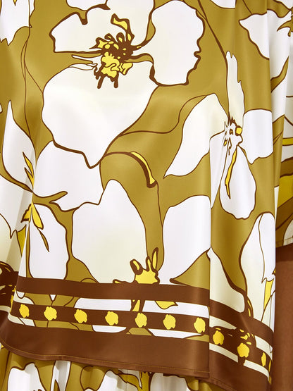 Golden Petal Glow Silky Satin Batwing Top