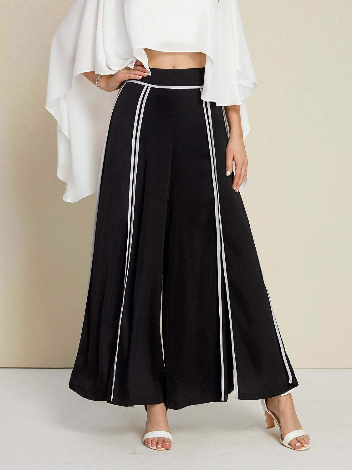 Satin Contrasting Binding Process Elegant Wide Leg Culottes