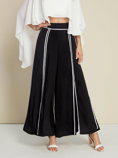 Satin Contrasting Binding Process Elegant Wide Leg Culottes