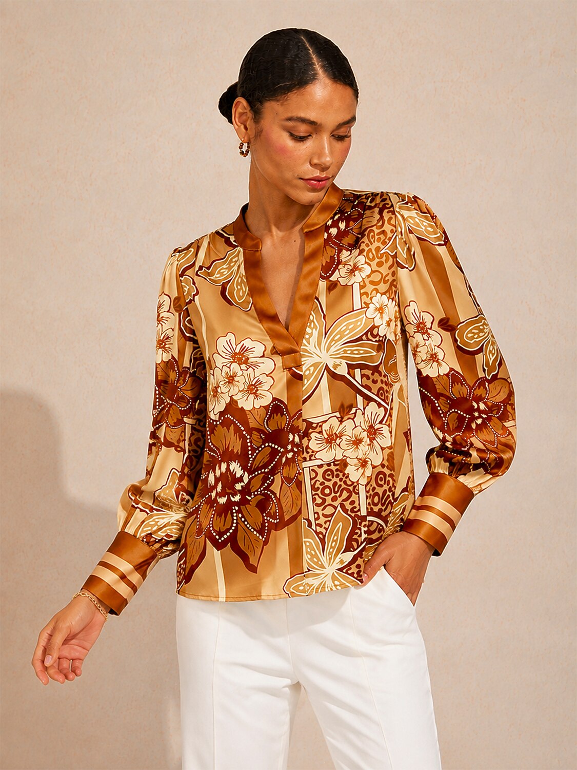 Amber Bloom Silky Satin Blouse