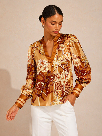 Amber Bloom Silky Satin Blouse