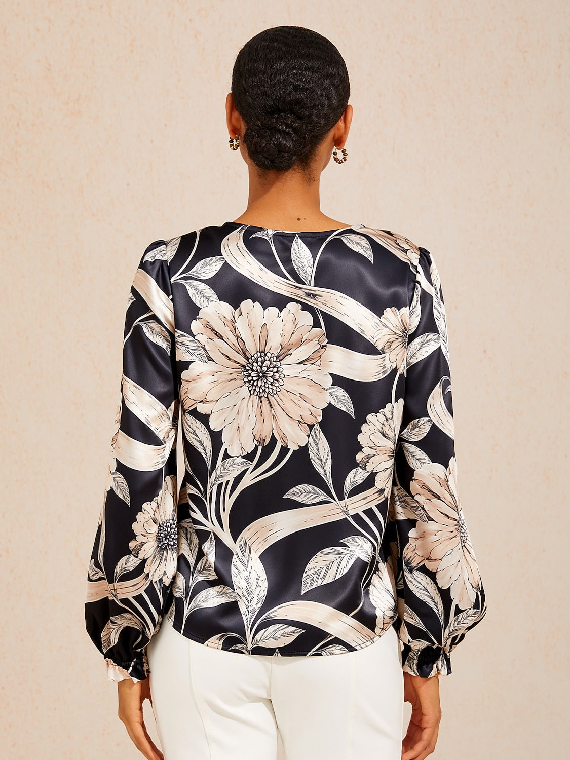 Golden Petal Silky Satin Blouse
