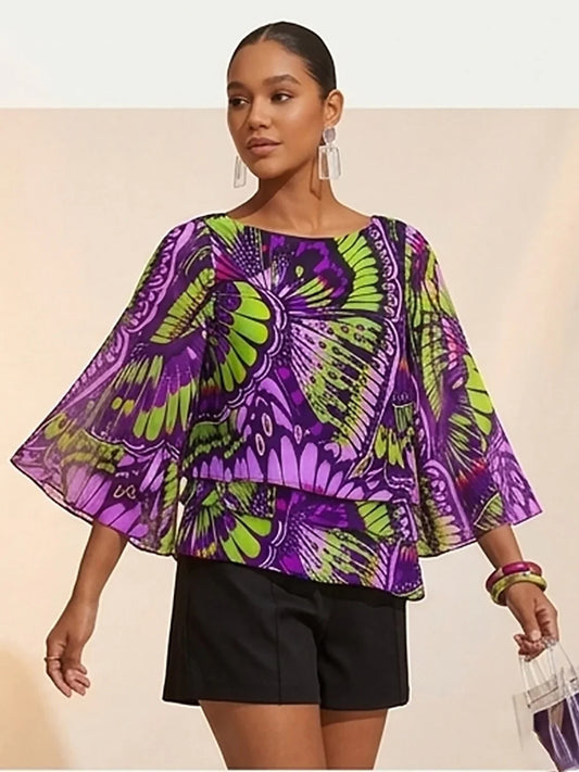 Jungle Butterfly Flowy Chiffon Layered Top
