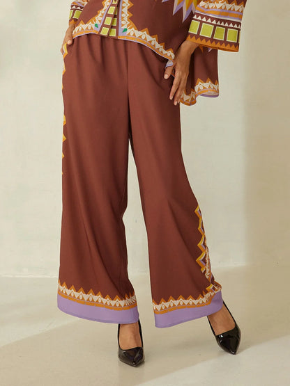Brown Bohemia Style Wide Leg Culottes Pants