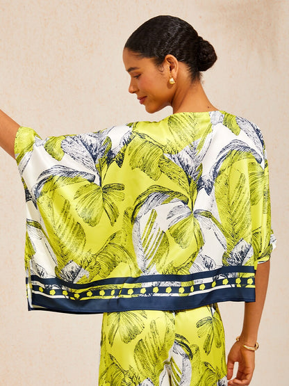 Citrus Palm Luxe Silky Satin batwing Top