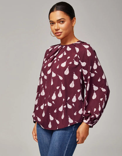 Casual Pear Print Long Sleeve Polyester Top