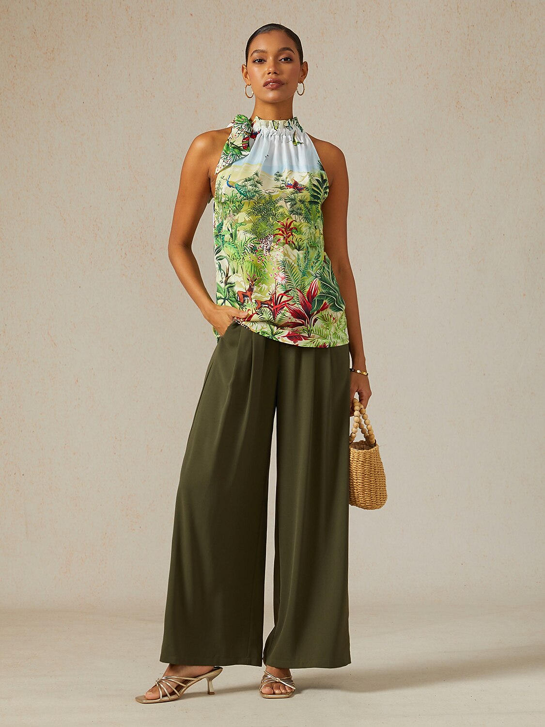 Olive Eden Silky Satin Sleeveless Halter Top