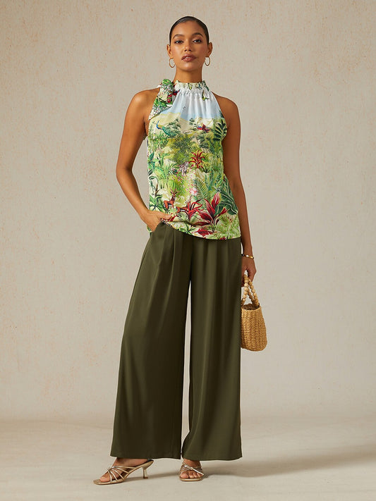 Olive Eden Silky Satin Sleeveless Halter Top