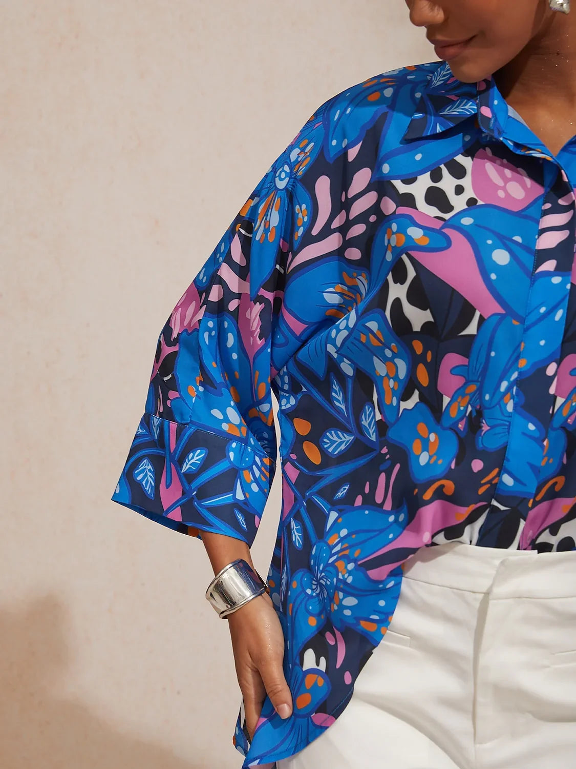 Abstract Azure Silky Satin Dot Shirt