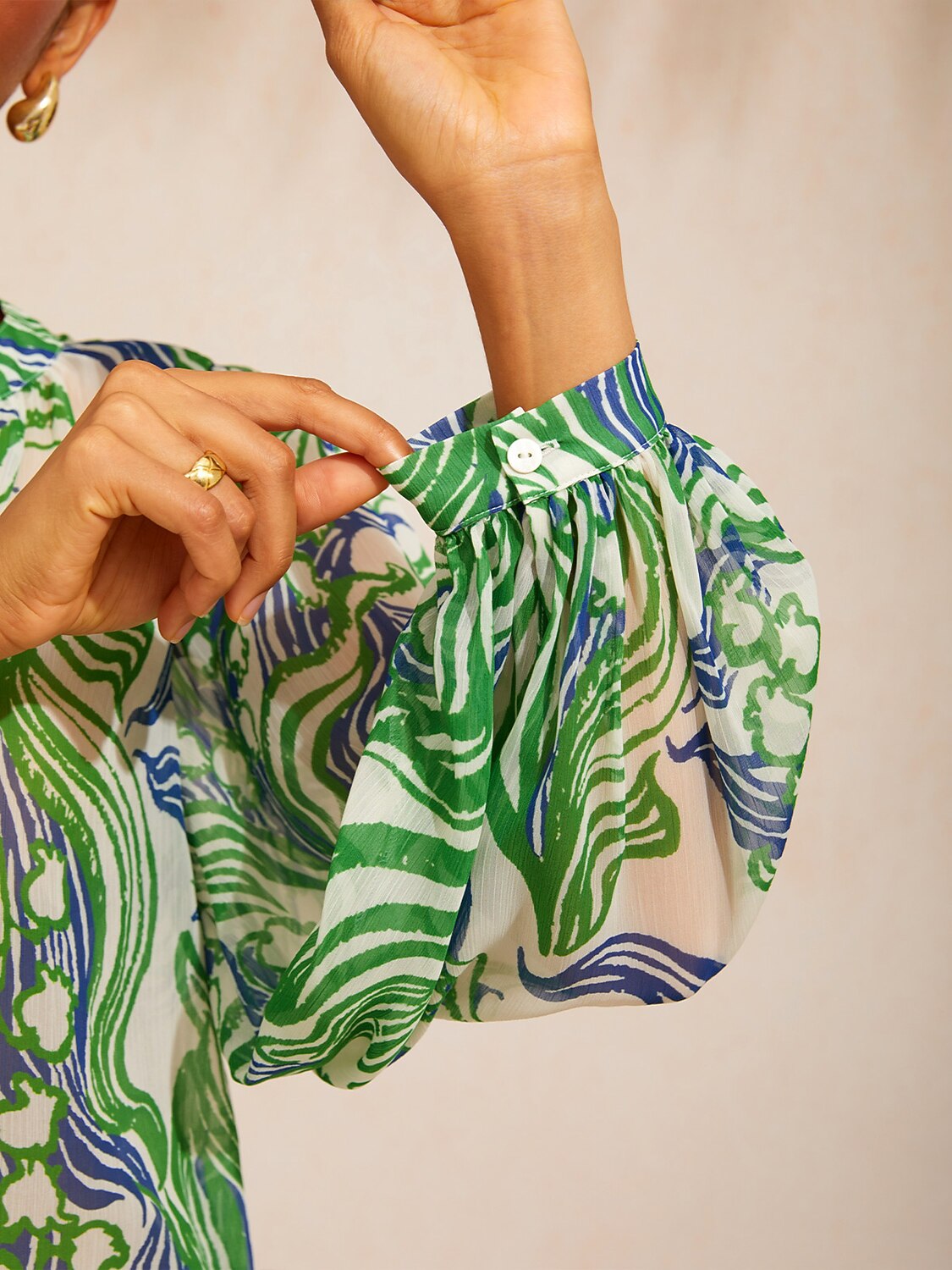 Abstract Bell Flower Flowy Chiffon Top
