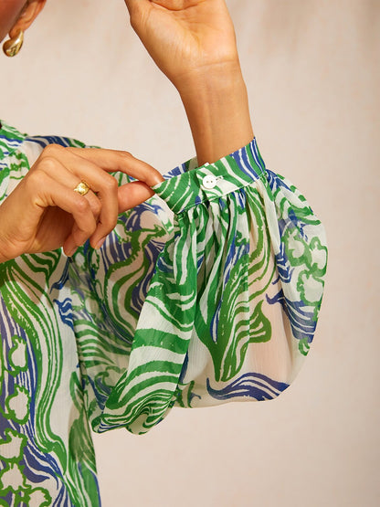 Abstract Bell Flower Flowy Chiffon Top