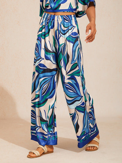 Marble Flora Silky Satin Wide Leg Pants