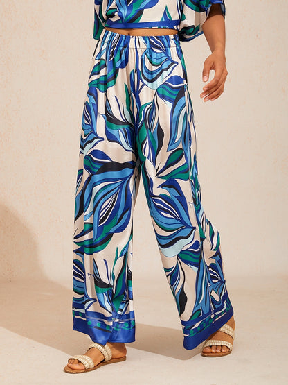Golden Petal Silky Satin Wide Leg Pants