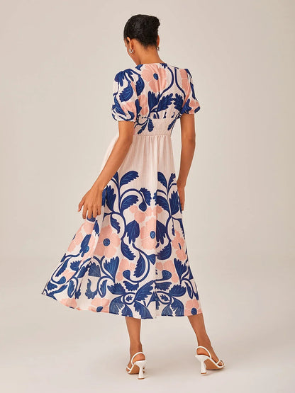 Floral Print High Waist Short Maxi Dress