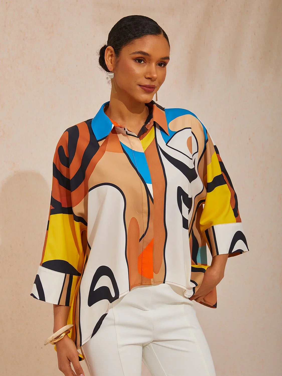 Abstract Art Silky Satin Button Down Shirt