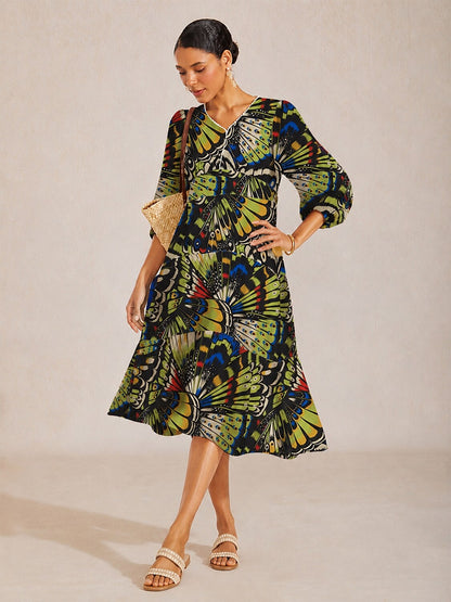 Jungle Butterfly Flowy Chiffon Maxi Dress