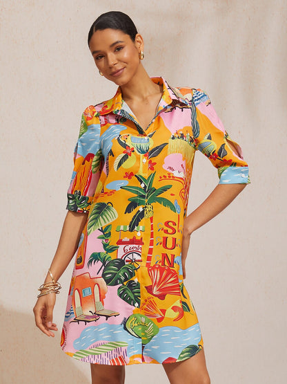 Summer Escape Silky Satin Shirt Dress