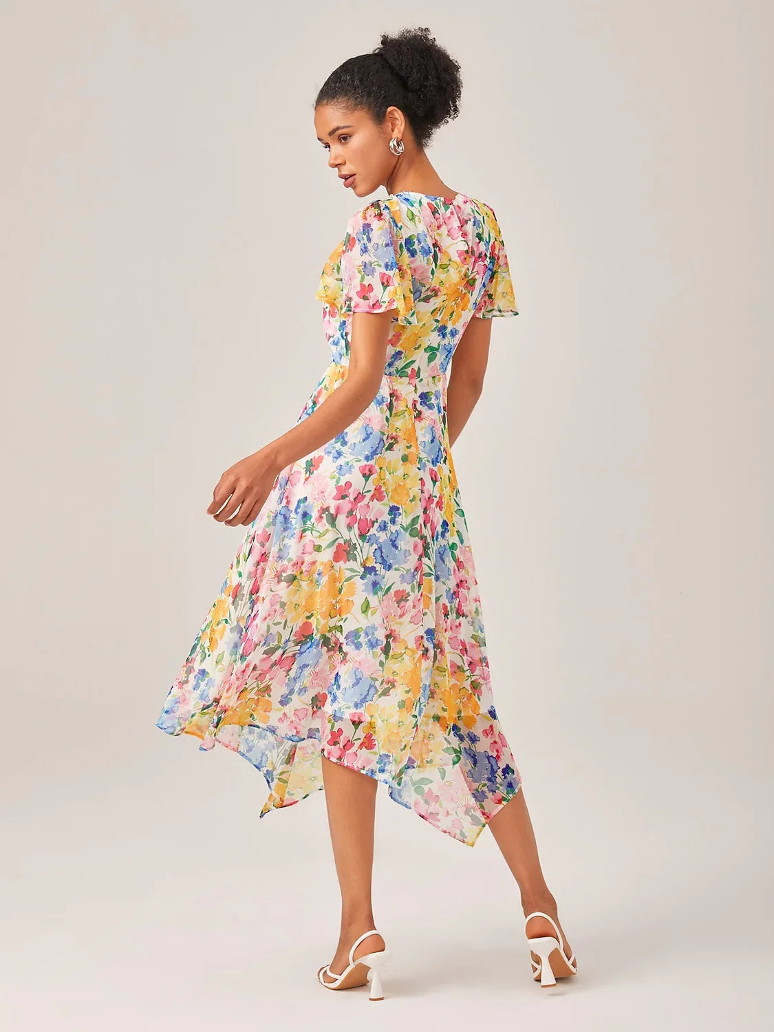 Chiffon Floral Print A-Line Short Sleeve Dress