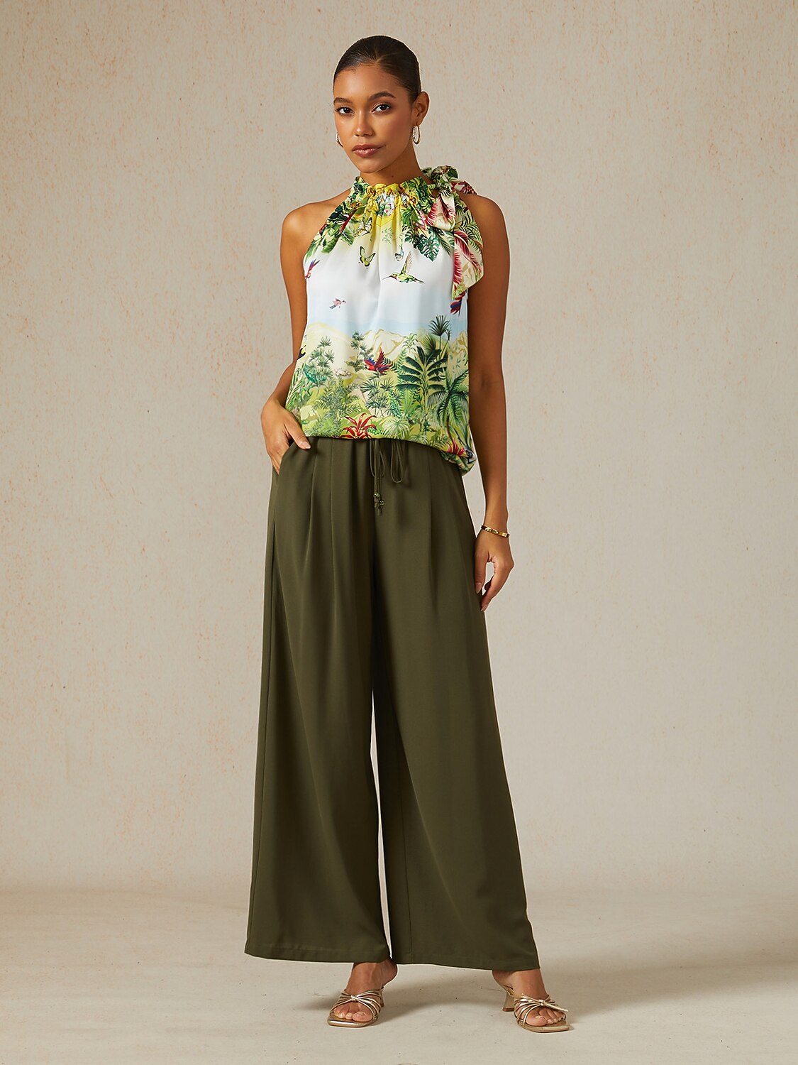 Olive Eden Silky Satin Sleeveless Halter Top