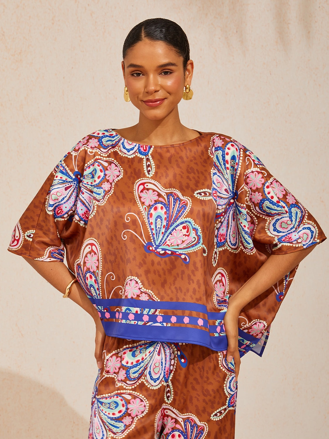 Sun Ember Silky Satin batwing Top
