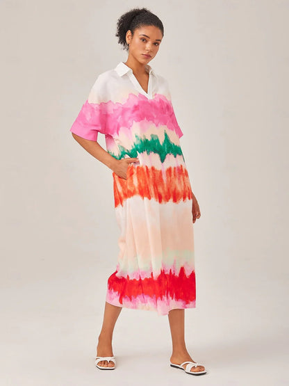 Color Gradient Printed Shirt Dress