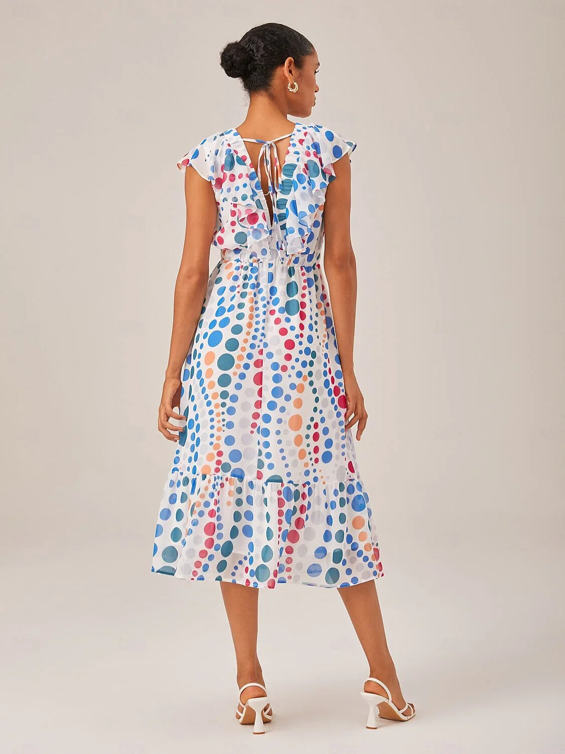Colorful Polka Dot Chiffon Ruffled Waisted Dress