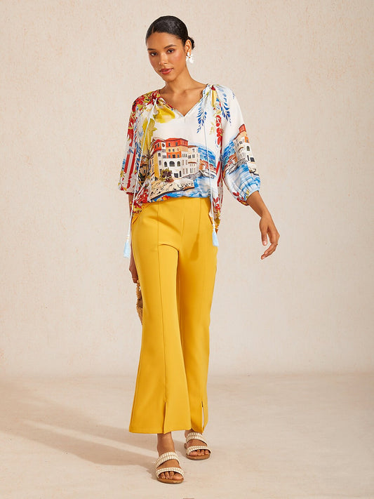 Twill Stretch Fitted Flare Cropped Pants