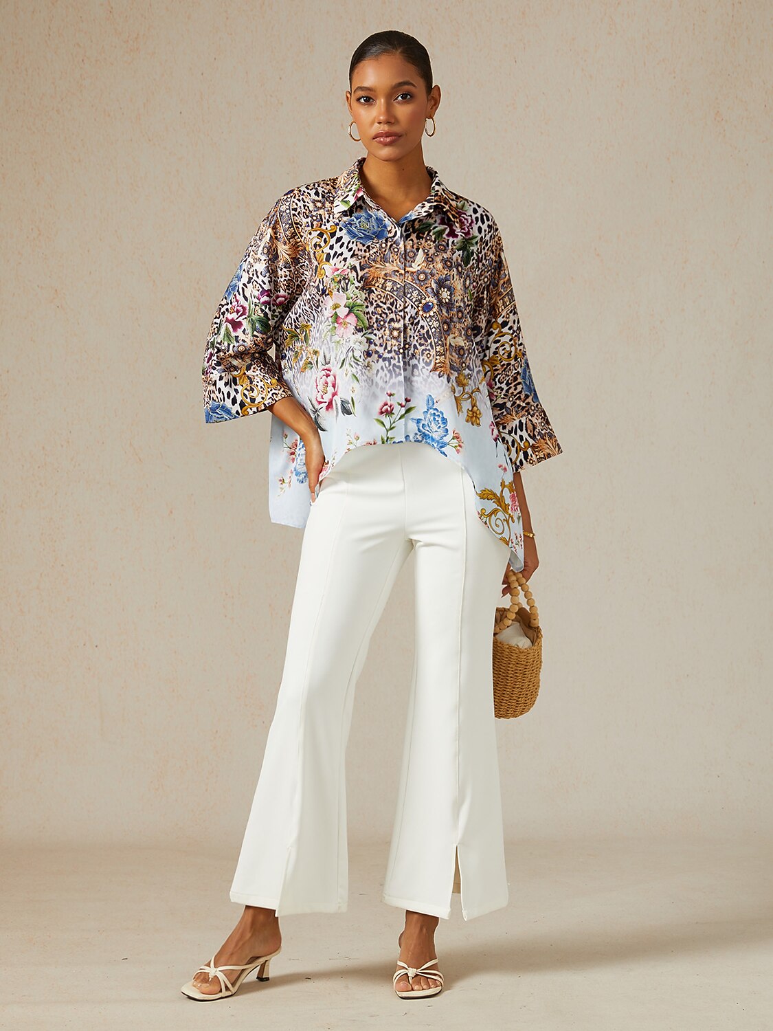 Safari Tapestry Satin Dolman Sleeve Top