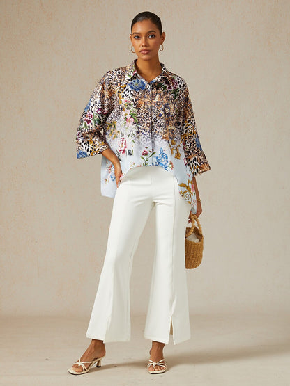 Safari Tapestry Satin Dolman Sleeve Top