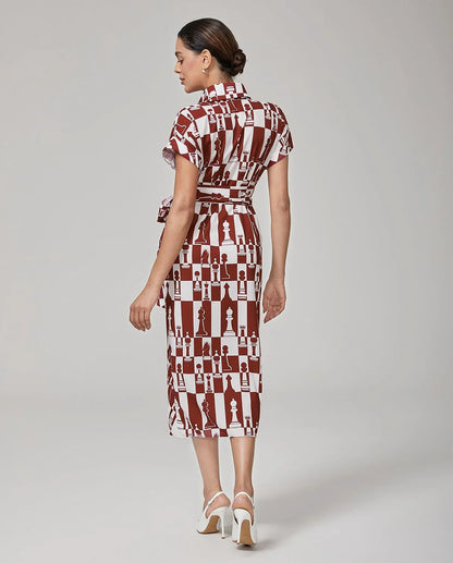 Retro Geometric Reverse Pleat Dress