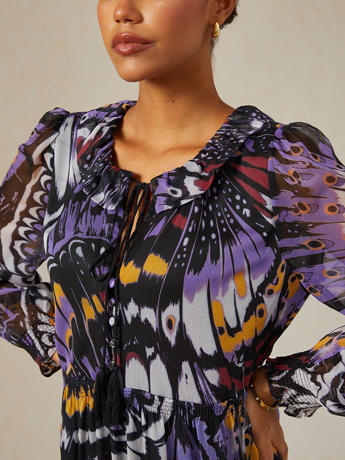 Jungle Butterfly Flowy Chiffon Maxi Dress