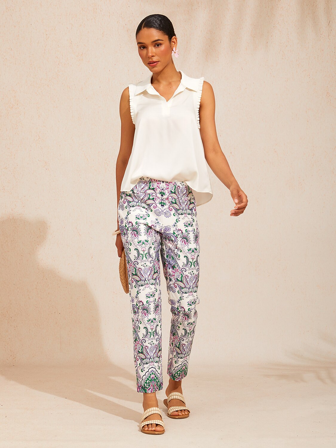 Mint Paisley Flora Stretch Cropped Pants