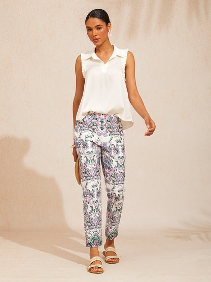 Mint Paisley Flora Stretch Cropped Pants
