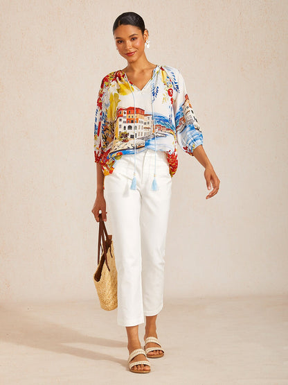 Vintage Baroque Chiffon Raglan Sleeve Blouse