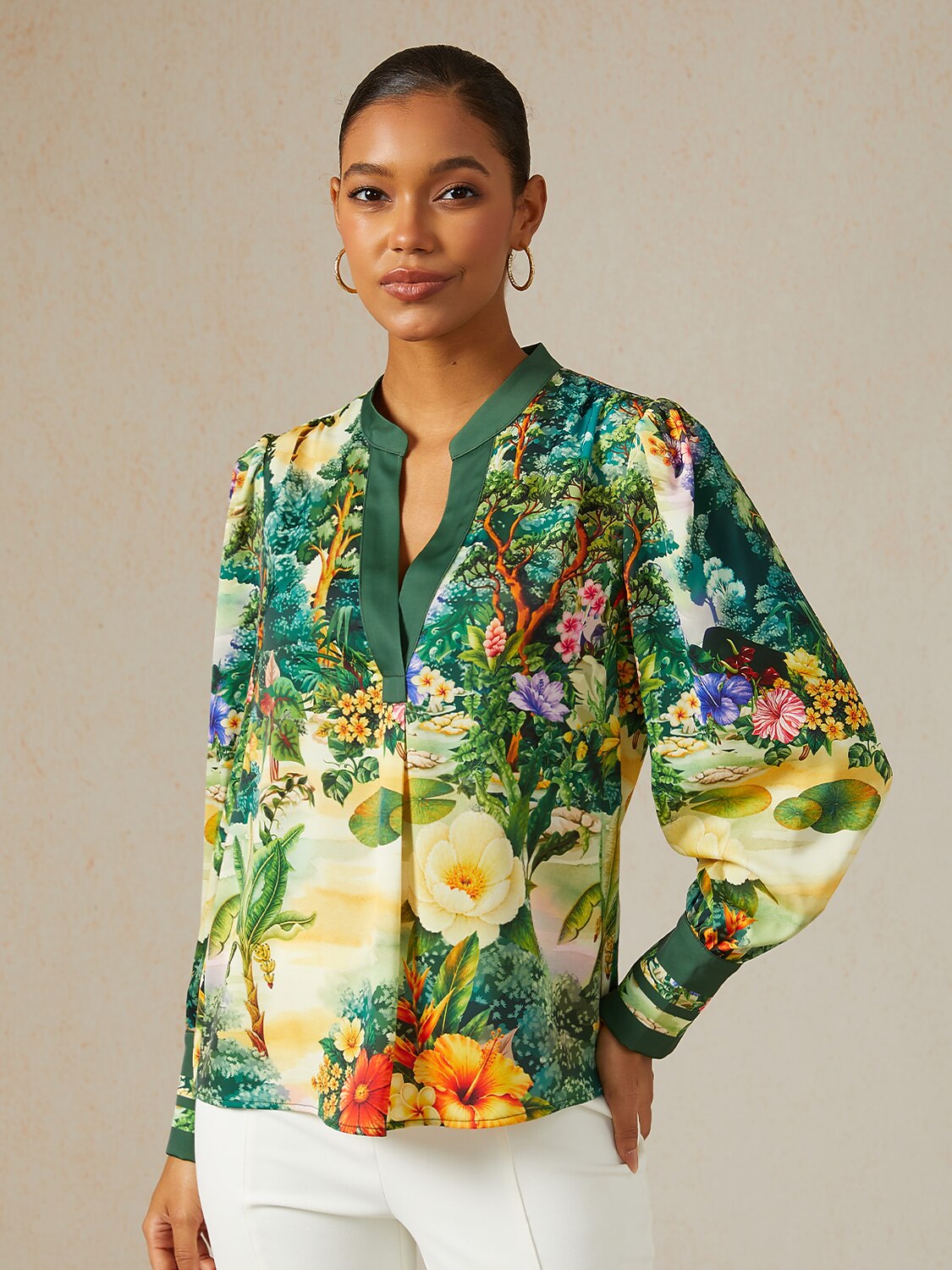 Emerald Garden Silky Satin Blouse