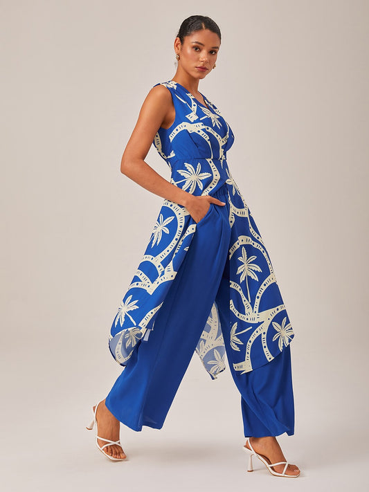 Geometric Print High Slit Beach Long Top
