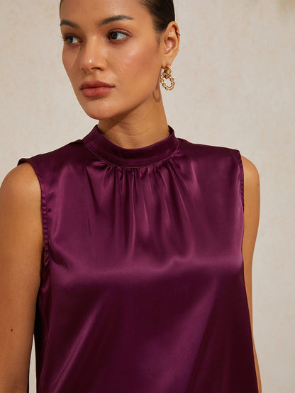 Burgundy Paisley Luxe Silky Satin Sleeveless Top